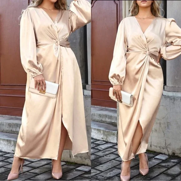 Luxe Satin Twist Party Evening Black Tie Wedding Dress - Picture 7 of 7